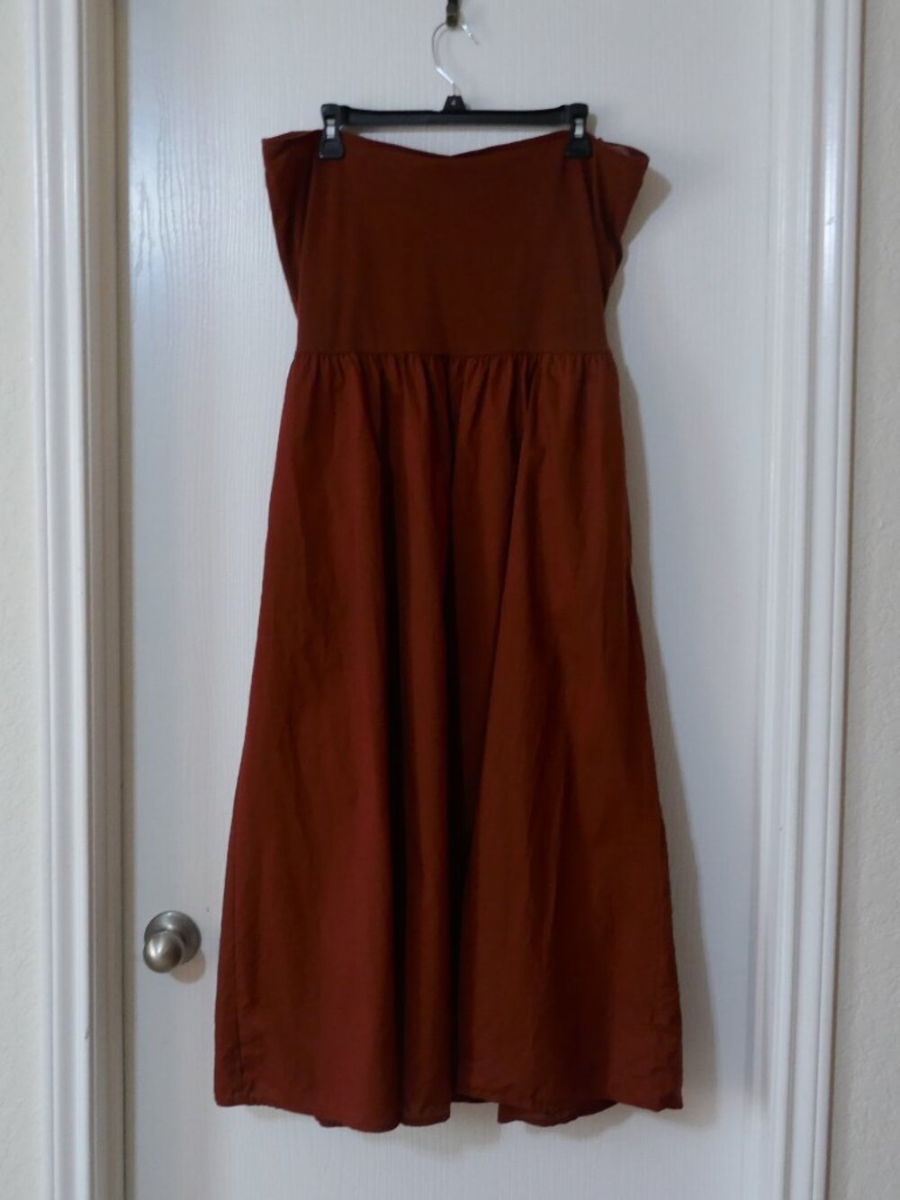 Gap Strapless Midi Dress With Pockets Mixed Media, Women's Size XL, Rust Brown